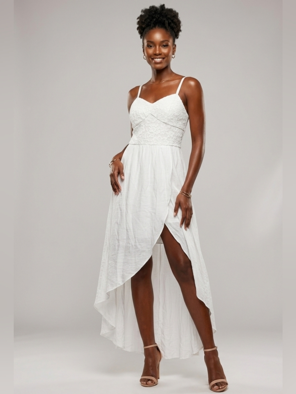 ​IZ BYER White Lace High-Low Tulip Maxi Dress with Slit - Size M - Picture 2 of 15
